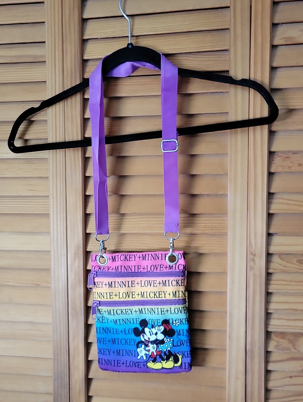 Disney Mickey Minnie Mouse Pink Orange Rainbow Crossbody Bag Passport Purse Love